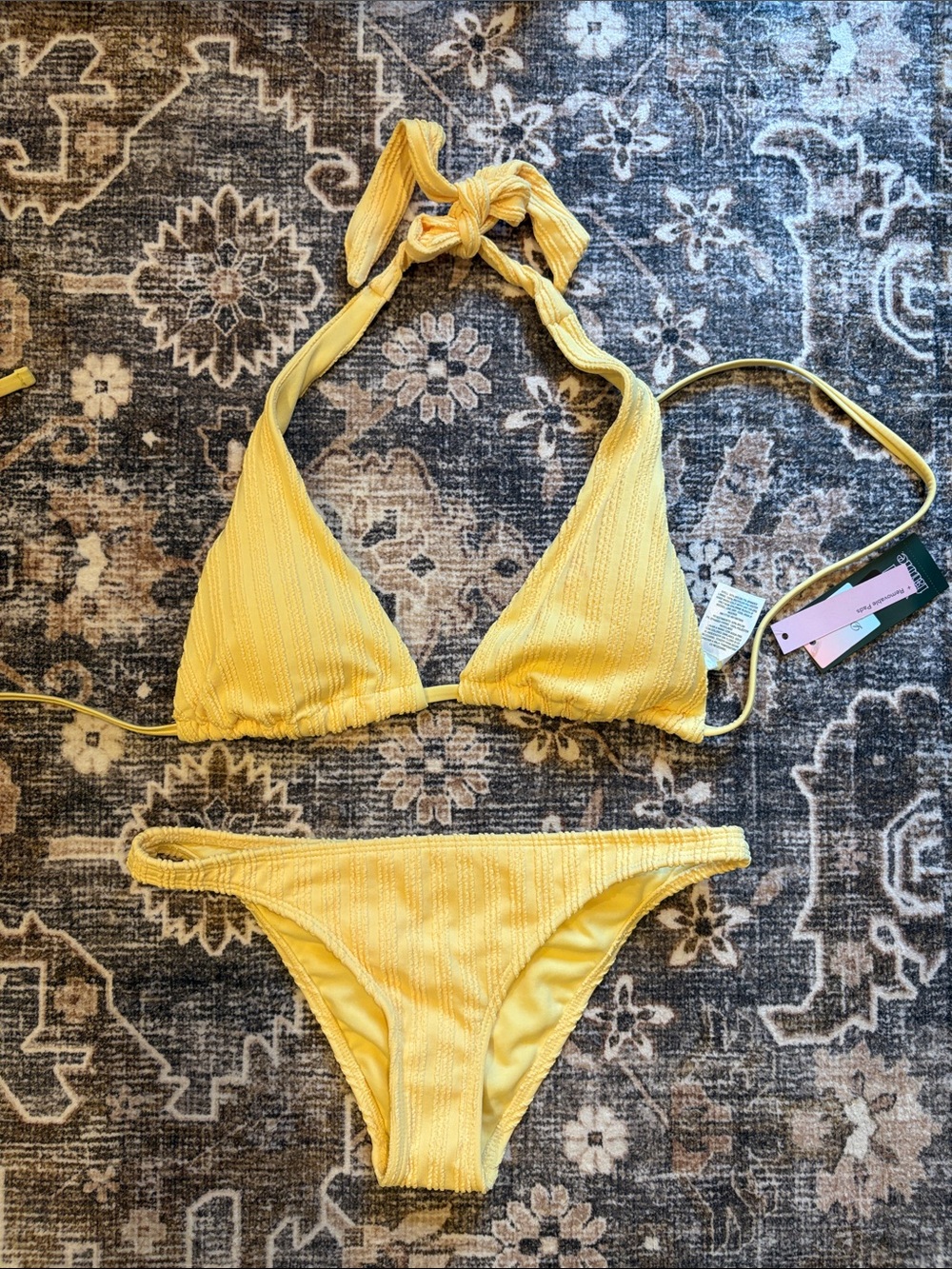 wild fable Yellow Ribbed Triangle Bikini Set